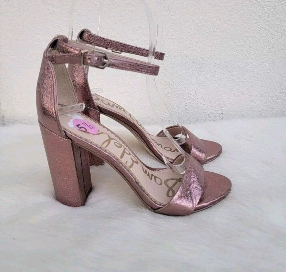Sam Edelman Yaro pink block ankle strap heels metallic 5.5 open toe sandal